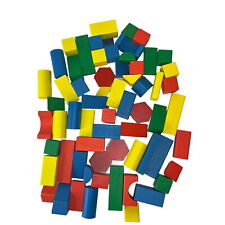 Vintage Colored Wood Building Play Blocks 65 Pieces - Blue Green Red Yellow