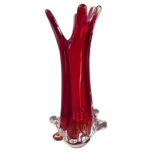 1980s Modernist Red Sommerso Murano Glass Tall Vase by Seguso - Picture 1 of 9