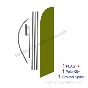 Solid Dirty Green 15ft Feather Banner Swooper Flag Kit with pole+spike - Imagen 1 de 1