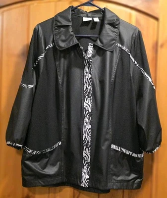 Chicos Zenergy Jacket Womens 3 US XL 16/18 Black Full Zip Zebra Print Trim - Image 1 of 4