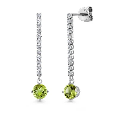 1.46 Ct Round Green Peridot G/H Lab Grown Diamond 14K White Gold Earrings - Image 1 of 4