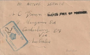 AUSTRALIA: Correo militar OEA, censor naval. - Imagen 1 de 1
