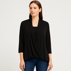 Cyrus Black Drape Front Cardigan Top Women's Medium Open Front 3/4 Sleeve - Picture 1 of 4