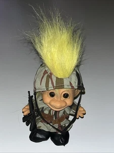 Vintage Russ Troll Doll Military Camouflage Army Outfit AK47 Rifle Yellow Hat - Picture 1 of 10