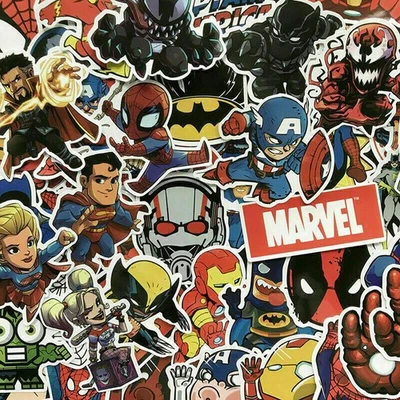 100Pcs Vinyl Marvel Super Hero Stickers Pack Skateboard Luggage Laptop Decal Lot - Image 1 of 4