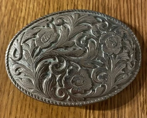 Vintage Silver Colored Western Floral Oval Belt Buckle 3” x 2” - Picture 1 of 4