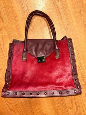 Bolso de Trabajo Loeffler Randall's Borgoña, Cuero y Pelo de Pony Foto 1 de 4