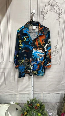 Chaqueta artística de perejil y salvia graffiti con bolsillos de un botón talla pequeña Foto 1 de 4