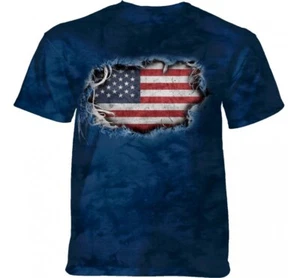 The Mountain Patriotic Heart Love US Flag America Tear Through Blue T-Shirt M - Picture 1 of 4