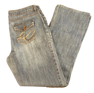 Pantalones de mezclilla para mujer cosidos con solapa bolsillo Cato premium azules talla 10 planos 33 x 28,5 Foto 1 de 4