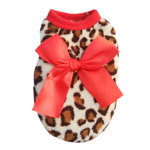 Pet Dog Cat Leopard Bowknot Clothes Coral Fleece Puppy Clothes Apparel Costume 5