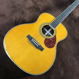 Guitarra de madera acústica superficie pintura brillante amarilla OM 40 pulgadas - Imagen 1 de 12