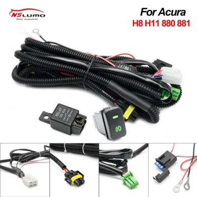For Acura TL ILX TSX RDX H8 H11 LED Fog Lights Switch Relay Wiring Harness Kits - Image 1 of 4