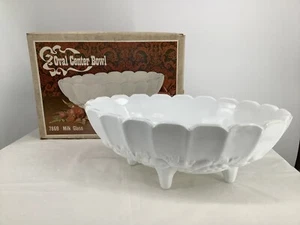Indiana Glass 7869 Fruit Pattern White Milk-Glass Oval Centerpiece Bowl - NEW - Picture 1 of 9