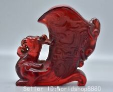 6.4" Ancient China Red Amber Carved Fengshui Phoenix Beast Wine Glass Teacup Cup