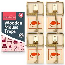 4 Wooden Mouse Traps Traditional Mice Rodent Pest Control Trap Reusable Durable