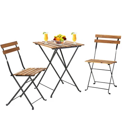 3 Pieces Bistro Set Outdoor Furniture Sets 2 Folding Chairs & Table Steel Frame - Image 1 of 4