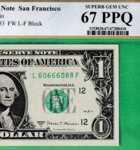 $1 Federal Reserve note FANCY FLIPPER 60666088 Serial Numbers PCGS 67 - Picture 1 of 3