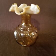 Vtg Beautiful Fenton Cameo Opalescent Glass Vase Brown Mint Swirl bottom Rare
