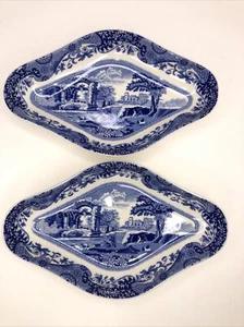 SPODE BLUE ITALIAN RELISH PICKLE OLIVE DISH TRAY SET OF 2 NWT - Picture 1 of 7