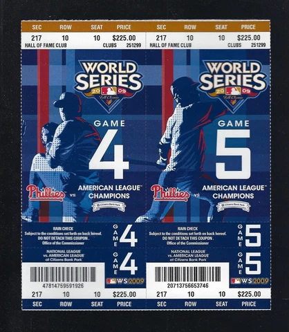 2009 WORLD SERIES FULL UNUSED BASEBALL TICKETS - YANKEES @ PHILLIES GAMES #4 & 5 Cover