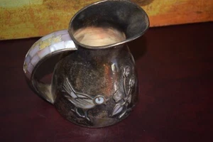 Mexican Silver Plated Pitcher with Inlaid Mother of Pearl by Los Castillo, Taxco - Picture 1 of 10
