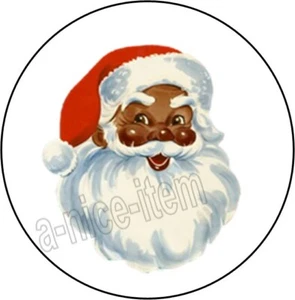 30 Christmas AFRICAN AMERICAN black Santa Claus ENVELOPE SEALS LABELS 1.5" ROUND - Picture 1 of 5