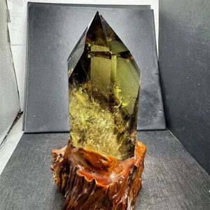 Varita de cristal curativo de cuarzo con punta de obelisco citrino natural superior de 3,21 lb + soporte - Imagen 1 de 9