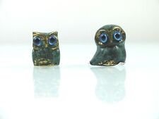 Set of 2 Owl of Athens Wisdom Solid Bronze Greek Green-Gold Handmade Miniature