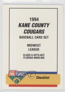 1994 Fleer ProCards Minor League Checklist Kane County Cougars Checklist #181