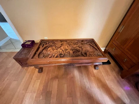 Antique Carved Wood Coffee Table Cover