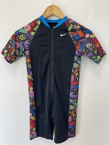 Nike Kids One Piece Swimsuit Zip Up Swimwear Retro Colourful Size M 137-146cm - Picture 1 of 5