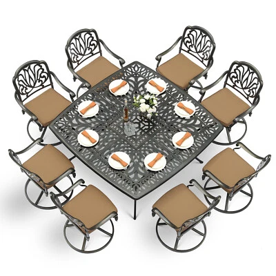 Набор из 9 уличных литых алюминиевых обеденных столов и поворотных стульев для патио - Изображение 1 из 4