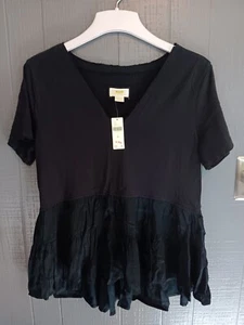 Maeve by Anthropologie Top Damen Medium schwarz Rüschen Stufen Kurzarm (Ji) - Bild 1 von 8