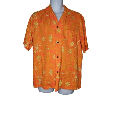 Hale Aloha Isoshima Men's Hawaiian Shirt Orange Geometric Print Vintage XL - Image 1 of 4