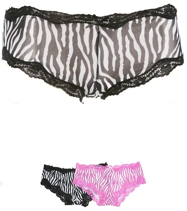 Panty corto hipster de encaje cebra rosa o negro Foto 1 de 1