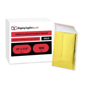 Sobre de envío de 100 piezas de sobres de burbujas de polietileno metálico glamour dorado 13" x 17,5" - Imagen 1 de 5