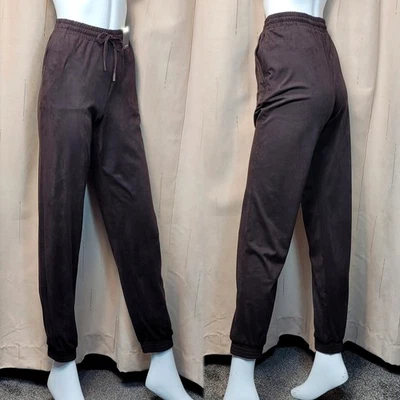 M&S Faux SUEDE Cuff Ankle JOGGERS - Size 12 Long ~ CHOCOLATE - Image 1 of 4