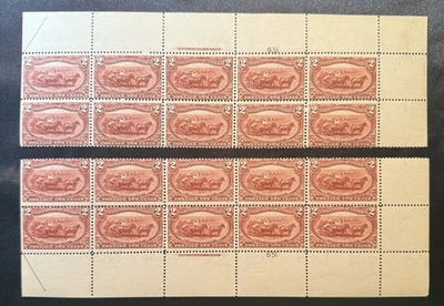 Scott #286, 2c Trans-Mississippi Copper Red Matching Plate Blocks Top Bottom - Image 1 of 4