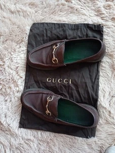 Genuine Gucci Brown Short Suede Leather With Gold Horsebit Buckle Made In Italy - Picture 1 of 6