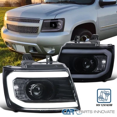Fits 2007-2014 Chevy Tahoe Suburban Avalanche Smoke LED DRL Projector Headlights - Image 1 of 4