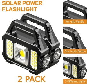 2 Pack LED Torch Spotlight 🔦 Solar & USB Rechargeable Outdoor Flashlight - Picture 1 of 17