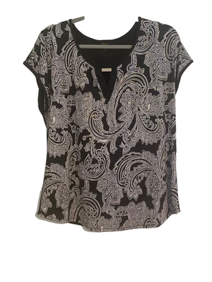 Blusa Espresso L Blanco y Negro Estampado Cachemira Sin Mangas Top Detalle Dorado Informal Foto 1 de 4