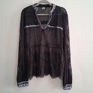 Blusa Anthropologie Blank London Negra Encaje Bordado Bordado Festival Boho XL - Imagen 1 de 7