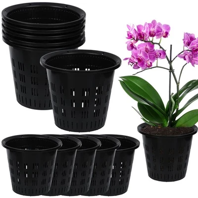 12 Pcs Black Orchid Breathable Slotted Plastic Plant Pot Set With Drainage Ho... - Image 1 of 4