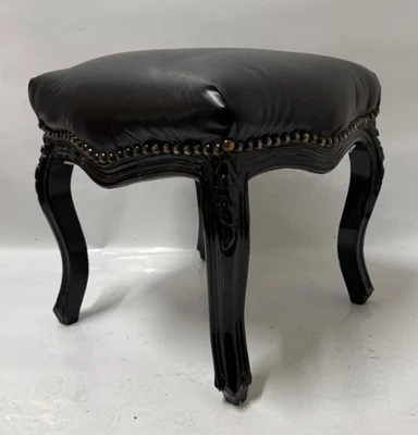 Casa Padrino Barock Kunstleder Fußhocker Schwarz H. 39 cm - Barockstil Hocker - Bild 1 von 2