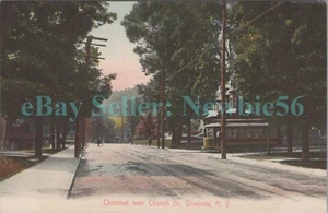Oneonta NY - TROLLEY AT CASTNUT NEAR CHURCH STREET - Postal - Imagen 1 de 2