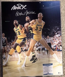 Kareem Abdul Jabbar and Magic Johnson Signed 16x20 photo BAS coa witness proof - Picture 1 of 2