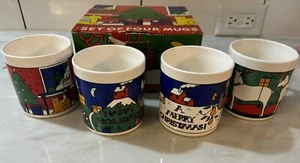 1985 England Houze Christmas Mug Set of 4 Alan Wood Holiday Ceramic Coffee Cup - Picture 1 of 16