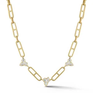 1.71CT Pear, Marquise& round cut Lab Grown Diamonds 10K Solid gold Line Necklace - Picture 1 of 9